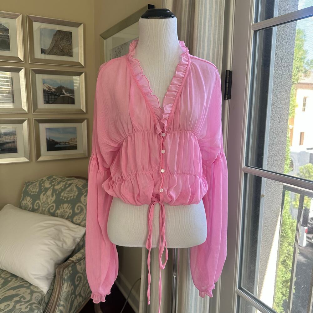 Revolve SNDYS Bali Top in Baby Pink Sheer Flowy Bohemian Festival Size XS